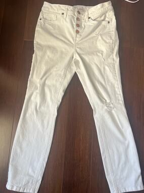 LC Lauren Conrad High Rise White Skinny Ankle Feel Good Distressed Jeans 6